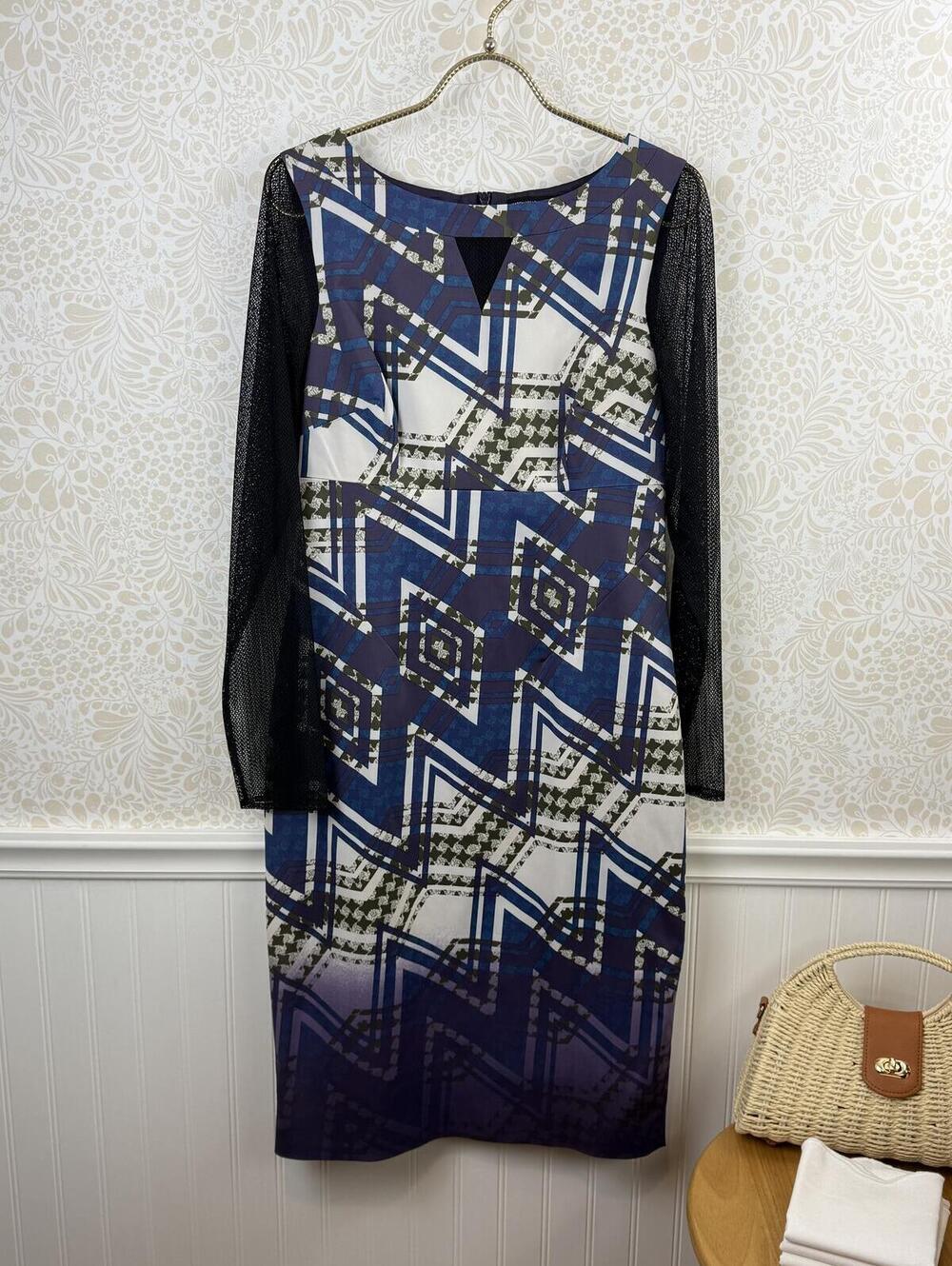 Karen Millen Blue and Black Mesh Zigzag Check Knee Length Dress - Size - 10 - Picture 7 of 7